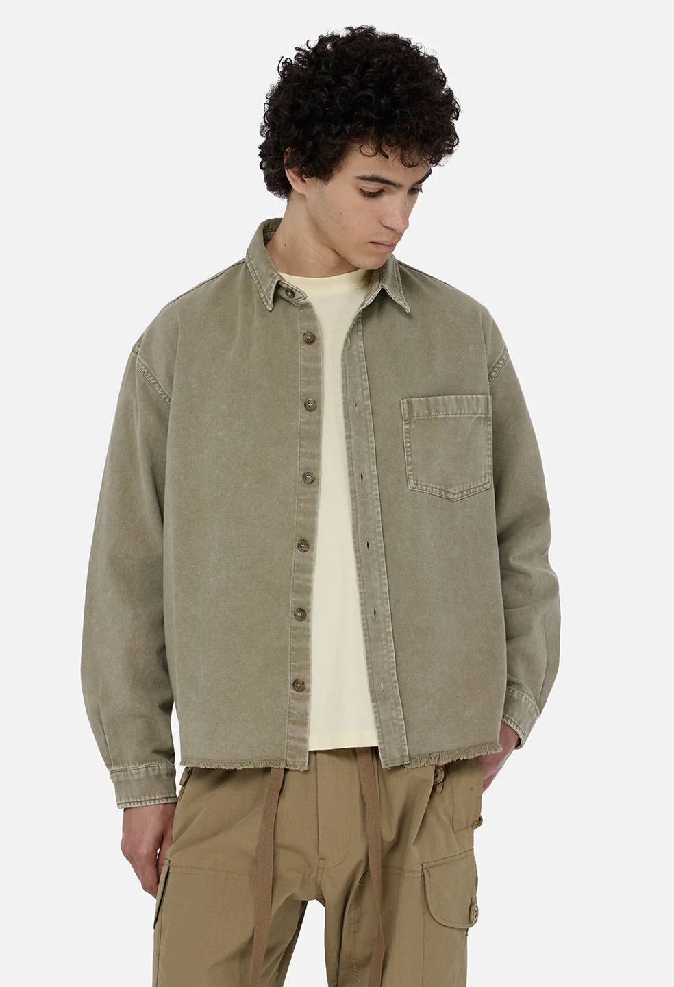 Solid Hemi Oversized Shirt / Washed Khaki - Image 2