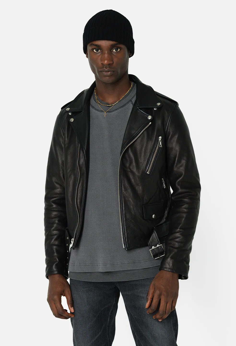 Leather Moto Jacket / Black - Image 2