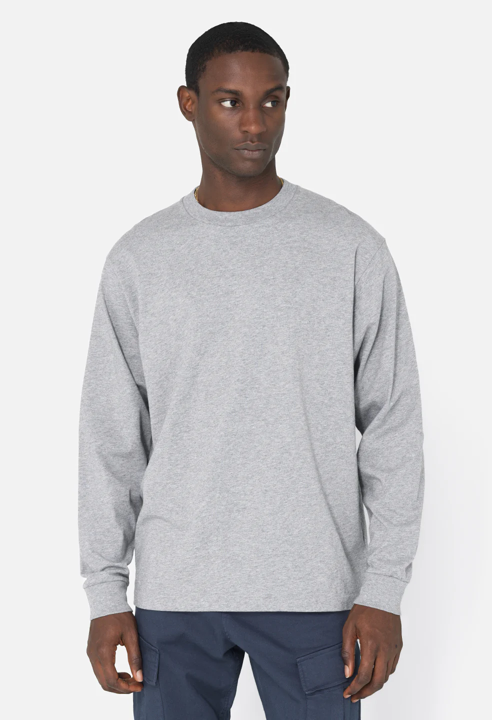 Recycled Cotton LS University Tee / Heather Grey - Image 2
