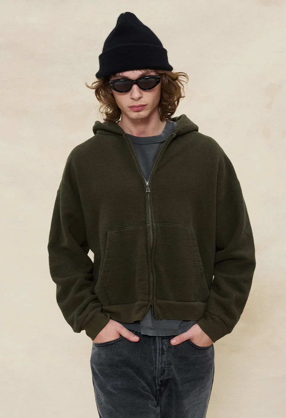 Silk Noil Full Zip / Olive - Image 3