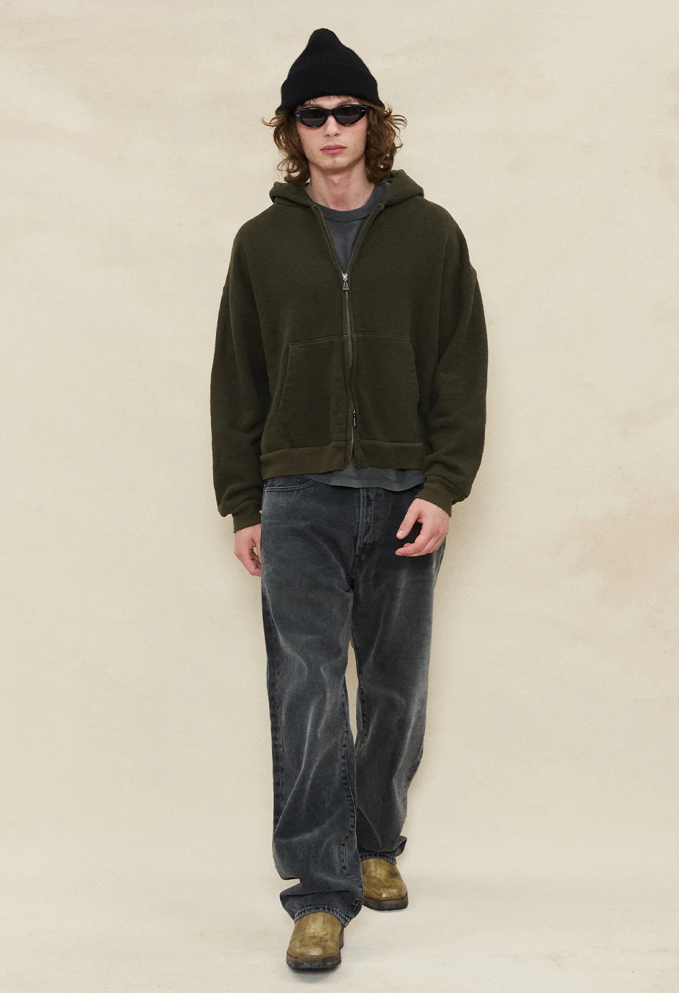 Silk Noil Full Zip / Olive - Image 4