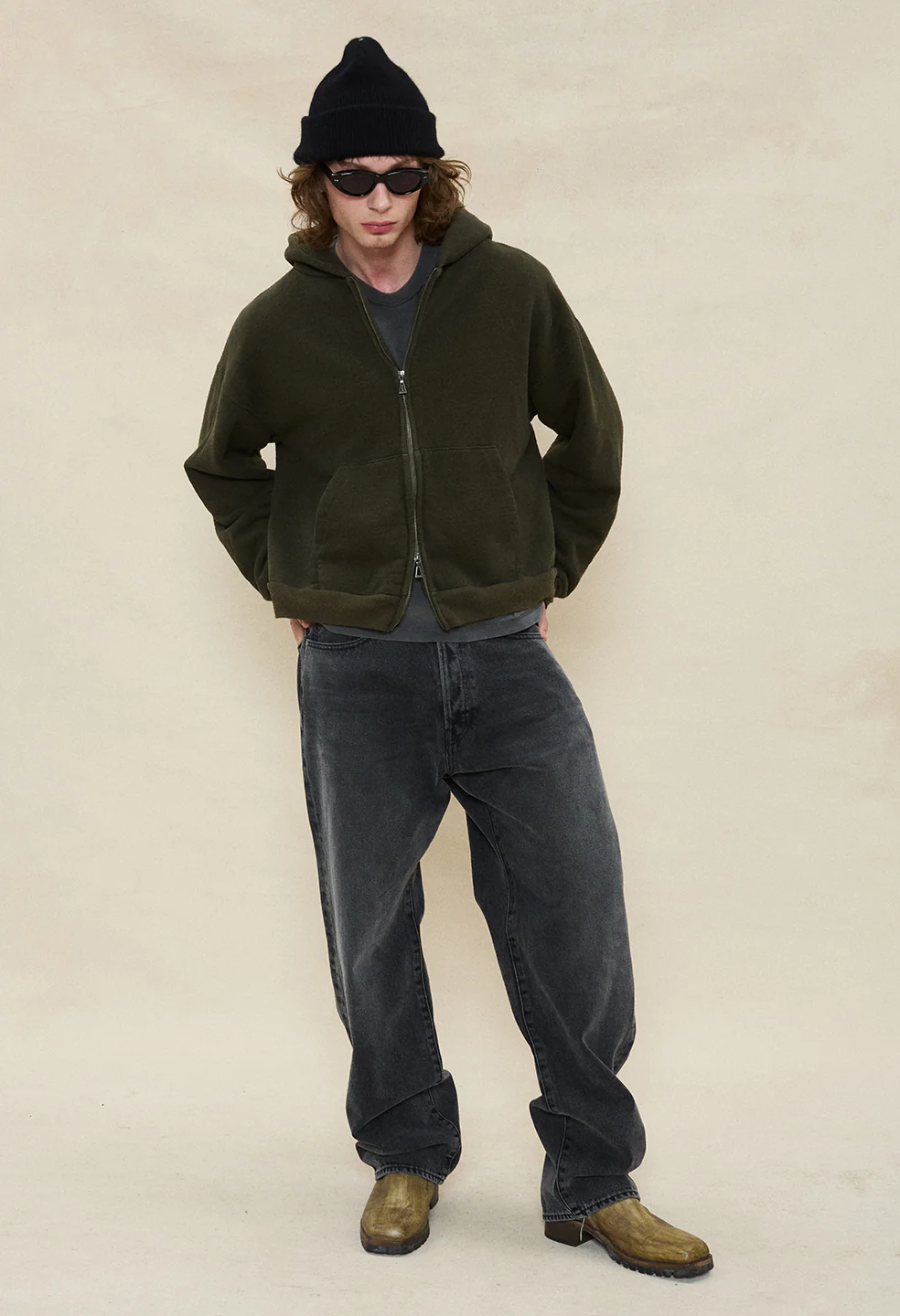 Silk Noil Full Zip / Olive - Image 5