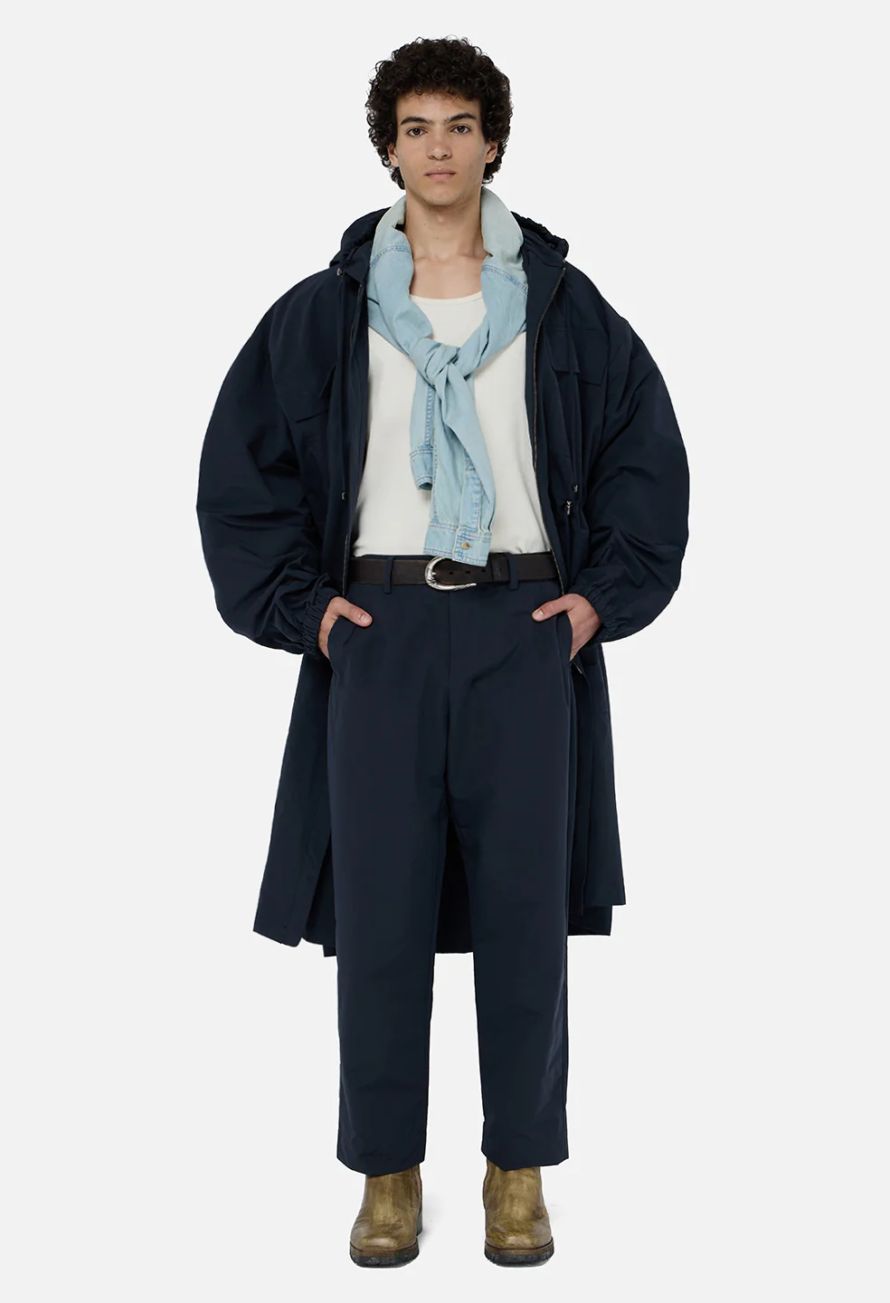 Vero Brushed Nylon Hooded Trench / Dark Navy - Image 2